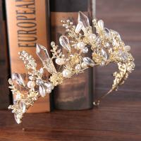 Zinc Alloy Tiara's, met ABS kunststof parel & Kristal, Kroon, gold plated, voor bruids & gefacetteerde & met strass, lood en cadmium vrij, 70mm, Verkocht door PC