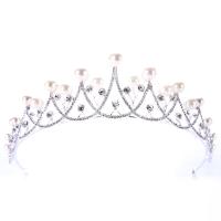 Zinklegierung Tiaras, mit ABS-Kunststoff-Perlen & Kristall, Krone, Platinfarbe platiniert, für Braut & facettierte & mit Strass, frei von Blei & Kadmium, 45mm, verkauft von PC