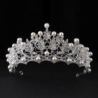 liga de zinco Tiaras, with Pérolas de plástico ABS, Coroa, cromado de cor prateada, para noivas & com strass, Chumbo e cádmio livre, 70mm, vendido por PC