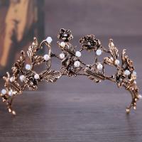 liga de zinco Tiaras, with Pérolas de plástico ABS, Coroa, banho de cor de cobre antigo, para noivas & com strass, Chumbo e cádmio livre, 45mm, vendido por PC