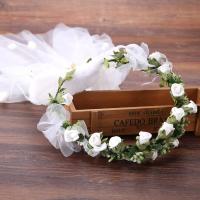 Spun Silk Hair Wreath with Gauze & PE Foam Flower handmade for woman 60mm Sold By PC