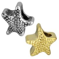 Stainless Steel European Bead, Starfish, forgyldt, uden trold, flere farver til valg, 12.50x12x8.50mm, Hole:Ca. 5mm, 10pc'er/Bag, Solgt af Bag