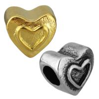 Stainless Steel European Bead, Heart, forgyldt, uden trold, flere farver til valg, 11x11x9mm, Hole:Ca. 5mm, 10pc'er/Bag, Solgt af Bag