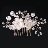 Bridal capelli decorativo Comb, lega in zinco, with Perle di plastica ABS & cristallo, Fiore, placcato color argento, per la sposa & sfaccettati & con strass, assenza di piombo & cadmio, 65x120mm, Venduto da PC