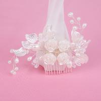 Bridal capelli decorativo Comb, lega in zinco, with Perle di plastica ABS & cristallo, Fiore, placcato color argento, per la sposa & sfaccettati, assenza di piombo & cadmio, 100mm, Venduto da PC