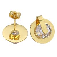 Roestvrij staal Stud Earring, met Kristal, gold plated, voor vrouw & gefacetteerde, 15x17mm, 12paren/Lot, Verkocht door Lot