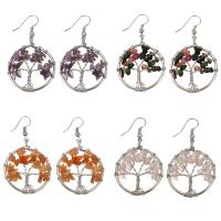 Gemstone Oorbellen, Messing, met Edelsteen, silver plated, verschillende materialen voor de keuze & voor vrouw, 30x36mm, 52.5mm, 1pair/pair, Verkocht door pair