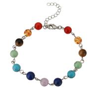 Braccialetti in cristallo naturale, ottone, with pietra preziosa, with 2Inch extender chain, placcato color argento, per la donna, 13x6.50mm, Venduto per Appross. 8 pollice filo