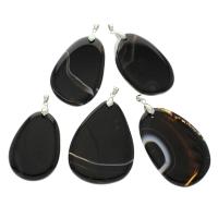 Pendentif Agate dentelle, agate lace, avec laiton caution, noire, 33x56x6mm-47x66x7mm, Trou:Environ 4x6mm, 5PC/sac, Vendu par sac