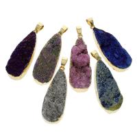 Pendentif Druzy Agate naturelle, agate quartz de glace, avec laiton caution, larme, le style Druzy, couleurs mélangées, 12x45x10mm-13x45x10mm, Trou:Environ 4x6mm, 5PC/sac, Vendu par sac