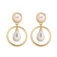 Zinc Alloy Drop Earring, met ABS kunststof parel, roestvrij staal oorbel bericht, Donut, gold plated, voor vrouw, lood en cadmium vrij, 29x40mm, Verkocht door pair