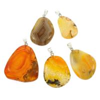 Pendentif Agate dentelle, agate lace, avec laiton caution, couleurs mélangées, 27x41x7mm-37.5x46x9mm, Trou:Environ 4x6mm, 5PC/sac, Vendu par sac