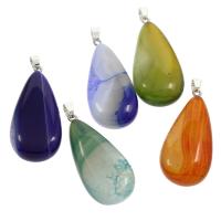 Pendants Agate Lása, le bannaí práis, Teardrop, dathanna measctha, 22x44x10mm, Poll:Thart 4x5mm, 5ríomhairí pearsanta/Mála, Díolta De réir Mála