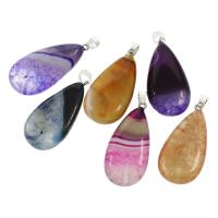 Pendants Agate Lása, le bannaí práis, Teardrop, dathanna measctha, 21x43x8mm, Poll:Thart 5x5mm, 5ríomhairí pearsanta/Mála, Díolta De réir Mála