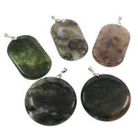 Moss Agate Pendler, med messing kaution, forskellige stilarter for valg, blandede farver, Hole:Ca. 4x6mm, 5pc'er/Bag, Solgt af Bag