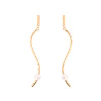 Pendientes de Aleación de Zinc, con Perlas de plástico ABS, acero inoxidable aguja de pendiente, chapado en color dorado, para mujer, libre de plomo & cadmio, 90mm, Vendido por Par