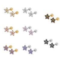 Pendientes Piercing de Oreja en Acero Inoxidable, Partículas de acero, Flor, chapado, para mujer & con circonia cúbica, más colores para la opción, 6mm, 6parespareja/Grupo, Vendido por Grupo