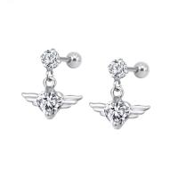 En acier inoxydable Barbell droite, Acier titane, Coeur avec des ailes, pour femme & avec zircone cubique, couleur originale, 6mm, 6sacsvalises/lot, Vendu par lot