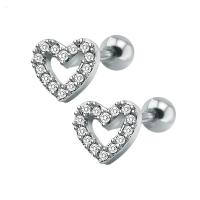 Bijoux de piercing d'oreille en acier inoxydable, Acier titane, coeur, pour femme & avec zircone cubique, couleur originale, 7mm, Vendu par paire