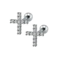 Rostfritt stål Ear Piercing Smycken, Titan Stål, Cross, för kvinna & med cubic zirconia, ursprungliga färgen, 10mm, Säljs av Par