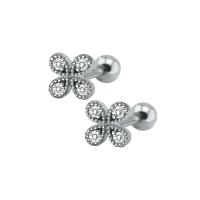 Bijoux de piercing d'oreille en acier inoxydable, Acier titane, Trèfle à quatre feuilles, pour femme & avec zircone cubique, couleur originale, 5mm, 6pairescouple/lot, Vendu par lot