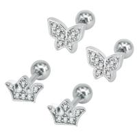 Rostfritt stål Ear Piercing Smycken, Titan Stål, olika stilar för val & för kvinna & med cubic zirconia, ursprungliga färgen, 7mm, 6Pairs/Lot, Säljs av Lot