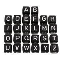 Alphabet Acryl Kralen, Kubus, verschillende ontwerpen voor de keuze & met brief patroon, zwart, 9.5x9.5mm, Gat:Ca 2mm, Ca 550pC's/Bag, Verkocht door Bag