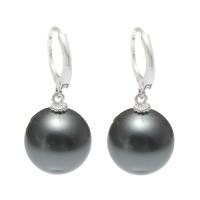 South Sea Shell Oorbel, met Messing, Ronde, platinum plated, voor vrouw, grijs, 14x33mm, Verkocht door pair