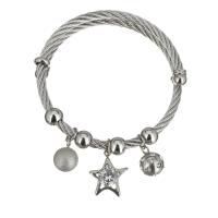 Rustfrit stål Bangle, Stainless Steel, justerbar & for kvinde & med rhinestone, oprindelige farve, 16x19mm, 10mm, 4mm, Indvendig diameter:Ca. 56mm, Solgt af PC