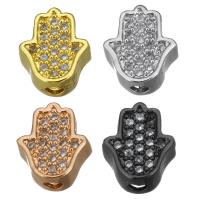 Abalorios de Micro Pavé de Zirconía Cúbica en Latón, metal, Hamsa, chapado, micro arcilla de zirconia cúbica, más colores para la opción, 8x9x4.50mm, agujero:aproximado 1.5mm, 10PCs/Grupo, Vendido por Grupo