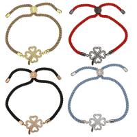 laiton bracelet, avec corde en nylon, fleur, Placage, réglable & pavé de micro zircon & pour femme, plus de couleurs à choisir, 21x19mm, 3mm, Longueur Environ 5-8 pouce, 5Strandstoron/lot, Vendu par lot