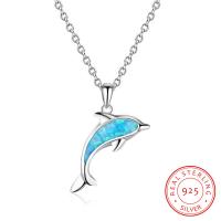 925 Sterling Silber Halskette, mit Opal, mit Verlängerungskettchen von 1.9lnch, Dolphin, Oval-Kette & für Frau, 15x28mm, verkauft per ca. 15.7 ZollInch Strang