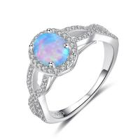 925 Sterling Silver Finger Ring, med Opal, Flat Oval, olika storlek för val & micro bana cubic zirconia & för kvinna, 6x10mm, Säljs av PC