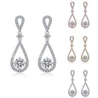 Brass Drop Earring Teardrop plated for woman & with cubic zirconia nickel lead & cadmium free 10-30mm Sold By Pair