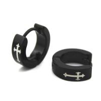 Stainless Steel Huggie Hoop Earring plumbum black color plated with cross pattern nickel lead & cadmium free 4mm Sold By PC