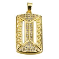 Cubique Pendentif en laiton zircon pavent, rectangle, Plaqué d'or, pavé de micro zircon, 13x24x4mm, Trou:Environ 1.6x2mm, Vendu par PC