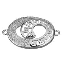 Mässing smycken Connector, platinerade, micro bana cubic zirconia & 1/1 slinga, 25x16x3mm, Hål:Ca 0.6mm, Säljs av PC