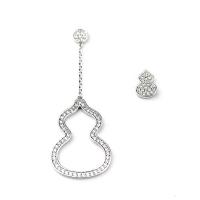 Boucles d'oreilles asymétriques, laiton, calebasse, Plaqué d'argent, pour femme & avec zircone cubique, protéger l'environnement, sans nickel, plomb et cadmium, 9x7mm, 15x58mm, Vendu par paire