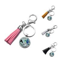 Fashion Time Gem Sleutelhanger, Zinc Alloy, met ijzeren ring & Katoenfluweel & Glas, kwast, platinum plated, tijd gem sieraden & uniseks & sticker, lood en cadmium vrij, 25mm, Verkocht door PC