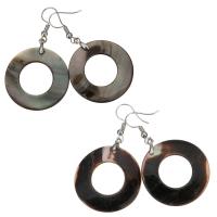 Oorbellen, Messing, met Black Shell, Donut, silver plated, voor vrouw, meer kleuren voor de keuze, 53mm, 31mm, Verkocht door pair