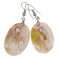 Shell - Orecchini, ottone, with conchiglia, Ovale piatto, placcato color argento, per la donna, 52mm, 21x29mm, Venduto da coppia