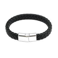 lederen koord Armband, zinklegering magnetische sluiting, gevlochten armband & verschillende lengte voor keuze & voor de mens, meer kleuren voor de keuze, Verkocht door Strand