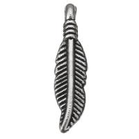 Zinc Alloy Feather Přívěsky, Zinek, Peří, starožitné barva postříbřená, nikl, olovo a kadmium zdarma, 5x19x3.50mm, Otvor:Cca 1.5mm, 100PC/Lot, Prodáno By Lot