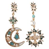 Boucles d'oreilles asymétriques, alliage de zinc, avec Oeil de chat, acier inoxydable puce boucle d'oreille, Plaqué de couleur d'or rose, émail & avec strass, sans plomb et cadmium, 35x55mm, 33x45mm, Vendu par paire