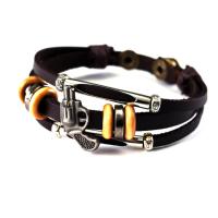 Cowhide Bracelet, le Corda Cotton waxed & Adhmad & Sinc Alloy, unisex & inchoigeartaithe, Fad 7.8-9.8 Inse, 5Snáitheanna/Lot, Díolta De réir Lot