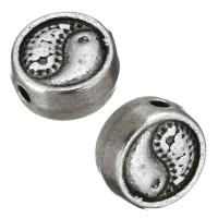 Abalorios Planos de Aleación de Zinc, Redondo aplanado, chapado en color de plata antigua, Tai Ji, libre de níquel, plomo & cadmio, 8x8x4mm, agujero:aproximado 1mm, 100PCs/Grupo, Vendido por Grupo