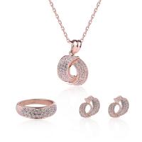 Zinklegierung Schmucksets, Stud Ohrring & Fingerring & Halskette, Rósegold-Farbe plattiert, Oval-Kette & für Frau & mit Strass, 22x32mm, 18x21mm, 23x7mm, Größe:7, Länge ca. 20 ZollInch, verkauft von setzen