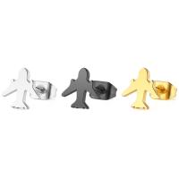 Stainless Steel Stud Øreringe, Airplane, forgyldt, for kvinde, flere farver til valg, 8x10mm, 12par/Bag, Solgt af Bag