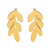 Stainless Steel Stud Earrings Leaf plated for woman 14mm Sold By Pair