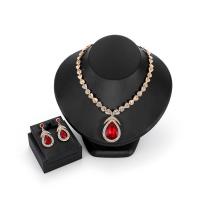 Zinc Alloy Sieraden set, oorbel & halsketting, met Glas, Traan, gold plated, Gedraaide stukketting & voor vrouw & gefacetteerde & met strass, meer kleuren voor de keuze, 26x65mm, 17x36mm, Lengte Ca 19 inch, Verkocht door Stel